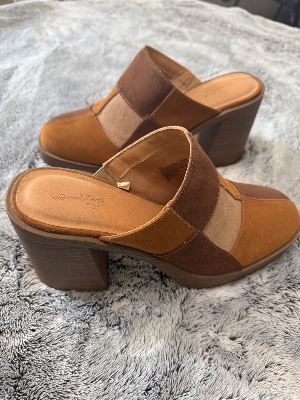 Universal Thread Tess Platform Mule Heels Patchwork Brown Women’s 10 Slip On - Picture 9 of 13